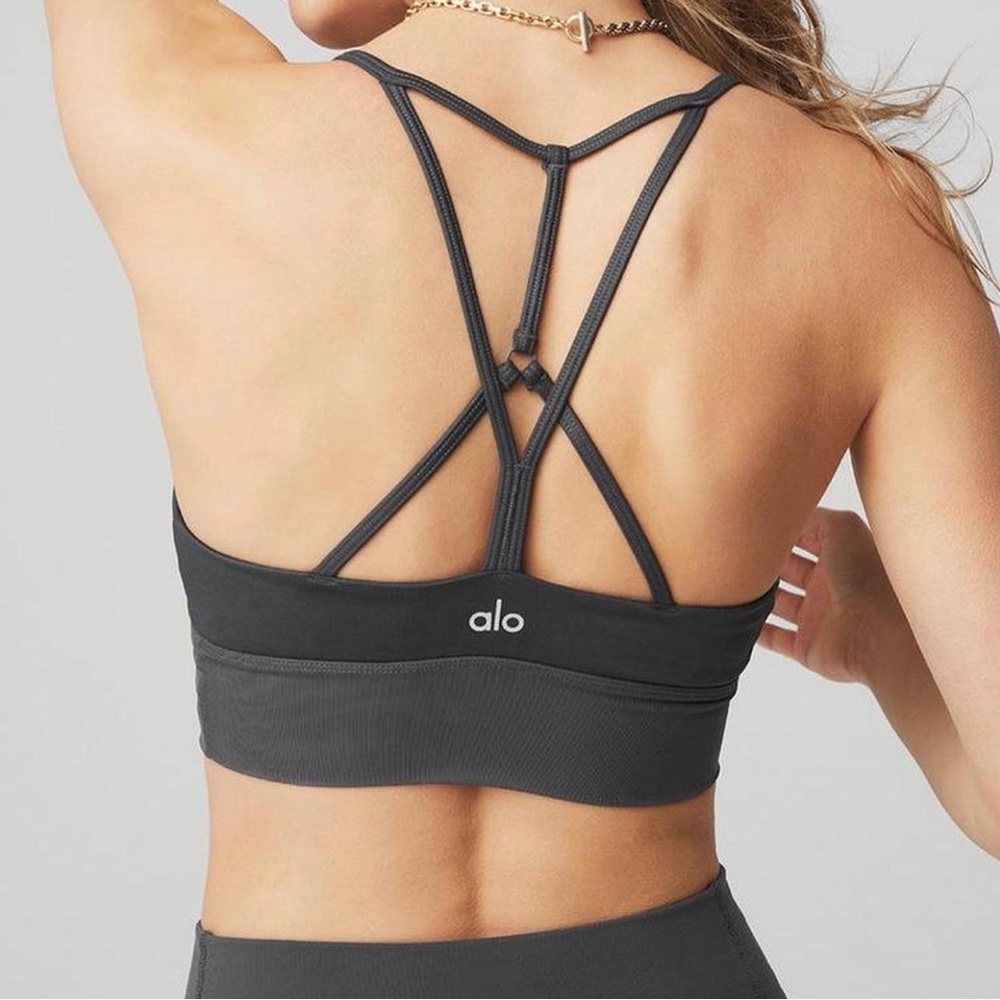 ALO Yoga Strappy Back Sports Bra - Charcoal Gray